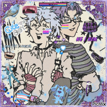 a picture of a boy and a girl with the words he him on it