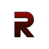 a red letter j with a black border on a white background