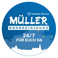 a blue sign that says muller rohrreinigung on it
