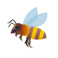 a cartoon illustration of a bee with a yellow and brown body