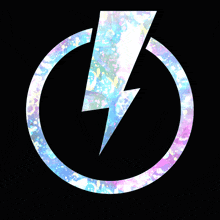 a lightning bolt in the middle of a circle with a black background