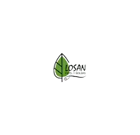 a logo for losan papel y bolsas with a green leaf on it