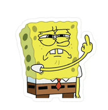 a sticker of spongebob giving the middle finger