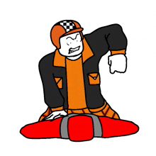 a cartoon of a man with a checkered helmet