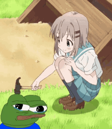 pepo the frog anime girl hammering sad pepo meme