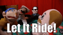 a group of stuffed animals are playing a game of roulette with the words let it ride
