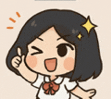 a cartoon girl is giving a thumbs up with a star on her head .