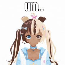 a girl with pigtails and a flower in her hair is wearing a choker and a blue shirt with a star on it