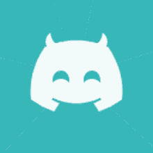 a white discord logo with horns on a light blue background