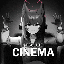 a poster for absolute cinema shows a girl with headphones
