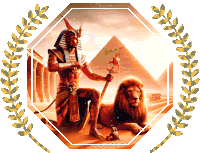 a painting of a pharaoh sitting next to a lion