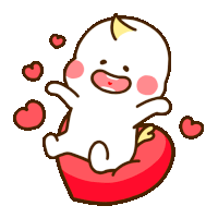 a cartoon of a baby holding a red heart with hearts around it