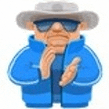 a cartoon man wearing a hat and sunglasses is giving a thumbs down .