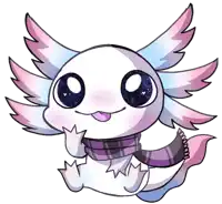 a cartoon drawing of an axolotl wearing a scarf and sticking its tongue out