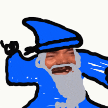 a drawing of a wizard with a beard and a blue hat
