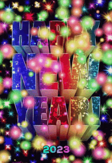 a colorful new year greeting card with the year 2023 on the bottom