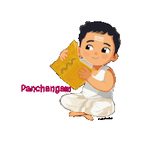 a cartoon drawing of a man reading a book with the word panchangam written below him