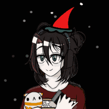 a drawing of a girl wearing a christmas hat and headphones