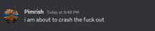 a screenshot of a discord conversation between pimrish and someone else