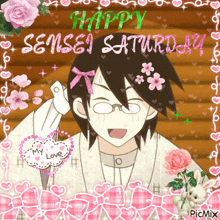 a happy sensei saturday greeting card with a picture of a boy