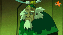a cartoon character from nickelodeon is wearing a green cape and a crown