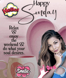 a poster that says happy sunday relax and enjoy the weekend