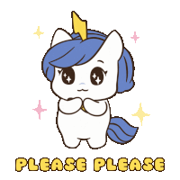a cartoon of a unicorn with the words please please behind it