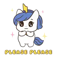 a cartoon of a unicorn with the words please please behind it