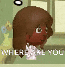 a pixel art of a girl saying where are you