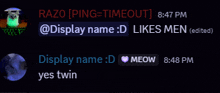 a screenshot of a chat with razo and display name d