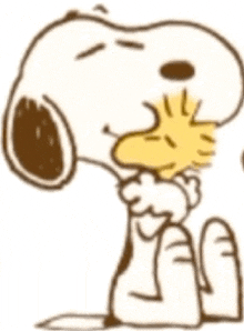 a drawing of snoopy and woodstock hugging each other