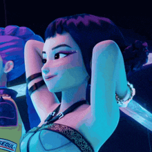 a cartoon character with a seoul sticker on her chest