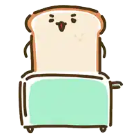 a cartoon drawing of a toaster with a slice of bread on top