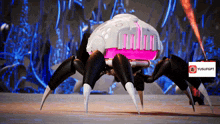 a robotic spider with a yusufgpt logo in the background
