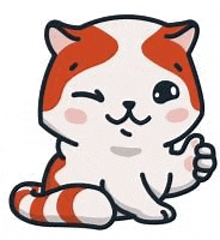 a red and white cat is sitting down and waving its paw .