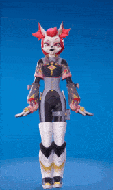a cartoon character with a red haired head and arms outstretched