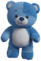 a blue teddy bear with the letters ac on its head
