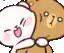 a cartoon of a teddy bear and a white rabbit hugging each other .
