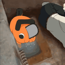 a drawing of a cartoon character with a chainsaw and the name milkheart at the bottom