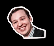 a sticker of a man in a suit and striped shirt is smiling