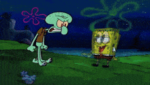 a cartoon of squidward from spongebob squarepants with a spongebob flower in the background