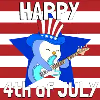 a penguin playing a guitar with the words happy 4th of july