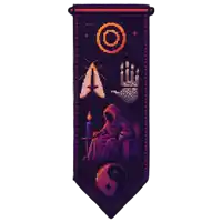 a pixel art of a hooded figure with a candle in his hand
