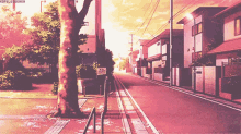 aesthetic anime city falling leave scenery