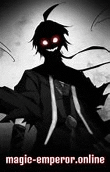 a black and white drawing of a man with red eyes and a smile .