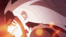 a close up of a person 's face with a white feather on it
