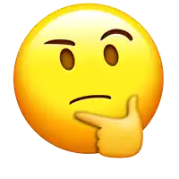 a yellow smiley face has a hand on its chin
