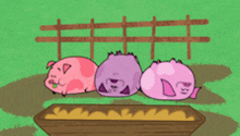 three pigs are standing next to each other in a cartoon