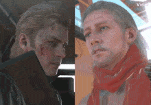 a man with a scarf around his neck is next to another man