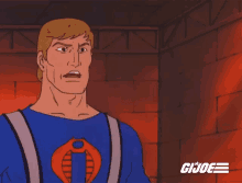 a cartoon of a man with a blue shirt with a cobra on it